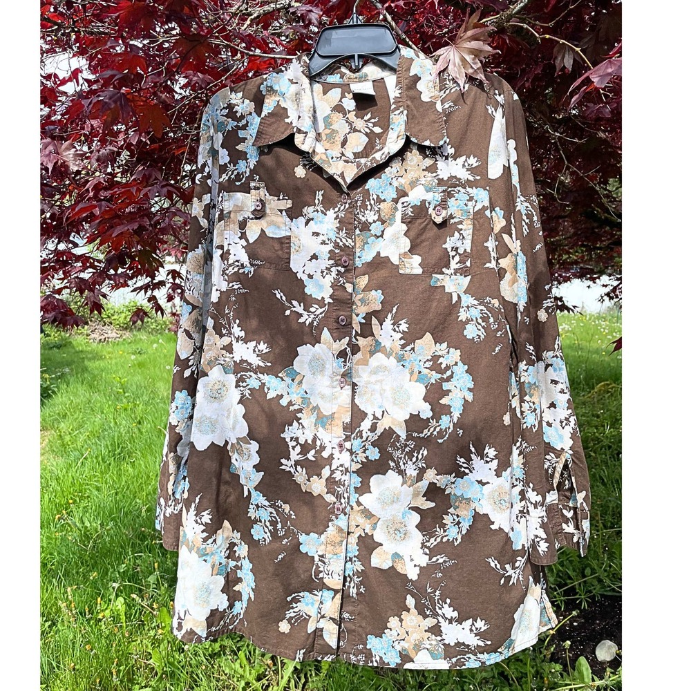 Emma James Long Tunic Shirt for Women, Size 16, Brown, Pre-owned